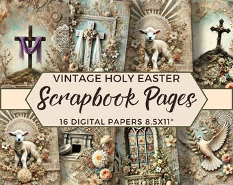 Religious Easter Junk Journal, Vintage Faith Printables, Christian Easter Scrapbook, He Is Risen Background, Easter Faith Journal Papers