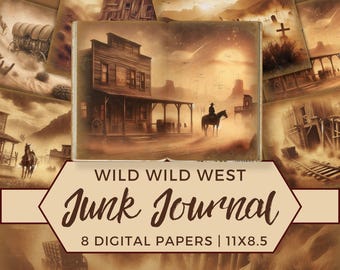 Western Junk Journal Kit, Cowboy Scrapbook Paper, Rustic Vintage Printable Background, Vintage Americana