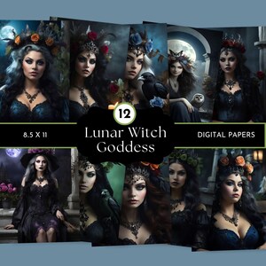 Gothic Witchy Woman Junk Journal Papers, Dark Moon Goddess, Moon Magic Scrapbook Pages,  Wiccan Moon & Magic Themes, Dark Feminine Lunar