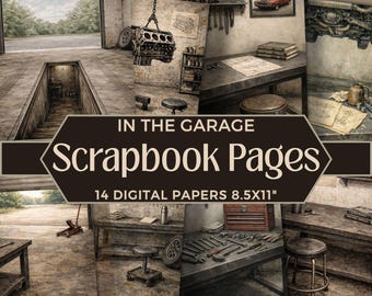 Mechanic Garage Scrapbook Paper Pack, Vintage Workshop Backgrounds for Junk Journals, Masculine Printable Papers
