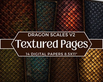 Dragon Scale Digital Paper, Dark Fantasy Scrapbook Pages, Gothic Junk Journal Kit, Romantasy Texture Pack, DnD Printable 8.5x11 JPG