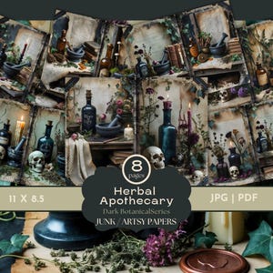 Apothecary Junk Journal Kit,Botanical Scrapbook Printable,Witchy Grimoire Pages,Magic Potions Apothecary Journal, Twilight Herbarium Collage