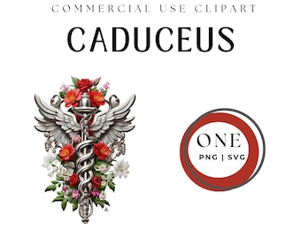 Caduceus Flower Clipart, Medical Symbol PNG SVG (Digital Download)