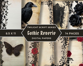 Gothic Junk Journal, Raven Scrapbook, Dark Grunge Papers,Black Victorian Ephemera,Gothic Lace Border,Spooky Paper,Witch Aesthetic, Halloween