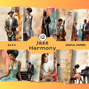 Jazz Digital Papers, African American Ephemera, Jazz Music Scrapbook Pages, Vintage Junk Journal, African American Jazz Art - Printable Art