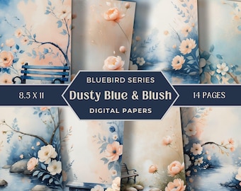 Bluebird Floral Junk Journal Pages, Floral Scrapbook Paper (Digital Download)