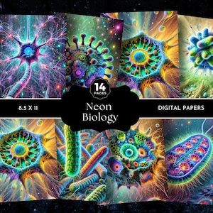 3D Cells, Microbiology Digital Papers, Biology Junk Journal, Science Art, Biology Prints, Laboratory Collage Papers, Fun Science Background