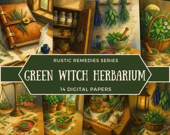 Herbal Grimoire, Green Witch Journal, Apothecary Scrapbook, Witchcraft Ephemera, Botanical Witch Digital Paper, Spellbook Background, RRC
