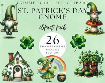 St. Patrick's Day Gnome Clipart, Shamrock PNG (Digital Download)