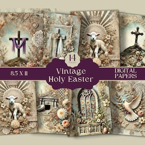 Religious Easter Junk Journal, Vintage Faith Printables, Christian Easter Scrapbook, He Is Risen Background, Easter Faith Journal Papers