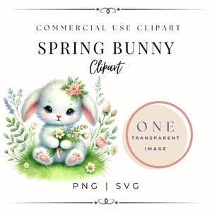 Floral Easter Bunny Clipart, Easter SVG, Bunny Easter Illustration, Single Spring Bunny PNG,Cute Rabbit Art, Wildflower Spring Bunny Graphic