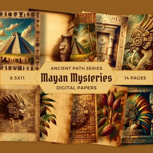 Junk Journal Kit, Mayan, Vintage Travel, Pyramid, Vintage Journal Papers, Commercial, Digital Download, Maya Background, Commercial, Aztec