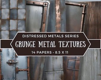 Industrial Grunge Junk Journal Pages, Rusty Metal Digital Paper for Scrapbooking, Masculine Collage Sheets