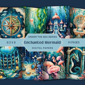 Mermaid Junk Journal Kit, Ocean Journal Pages, Under the Sea Scrapbook Paper,  Fantasy Printable Papers, Sea Digital Ephemera, Mermaidcore