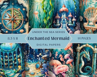 Zeemeermin Junk Journal Kit, Ocean Journal Pages, Under the Sea-plakboekpapier, Fantasy-afdrukbare papieren, Sea Digital Ephemera, Mermaidcore
