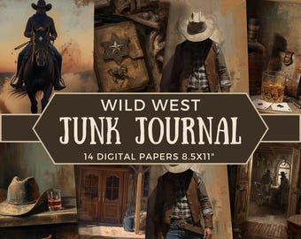 Western Journal Pages, Cowboy Digital Ephemera Kit, Masculine Junk Journal Sheets for Scrapbooks and Cards