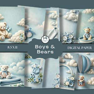 Baby Boy Junk Journal, Teddy Bear Papers, Baby Shower Background, Pastel Decorative Papers for Boys, Printable Baby Papers,Baby Scrapbook