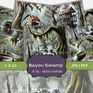 Junk Journal Swamp, Papiers numériques des marais, Bayou Life, Papiers de mars, Bayou, Louisiane, Swamp Life, Papiers crocodile, Mousse espagnole, publicité