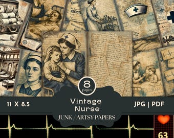 Vintage Nurse Junk Journal,Medical Art Scrapbook Pages,Nurse Appreciation Gift,DIY Nurse Scrapbook Pages,Healing Collage, Digital Download