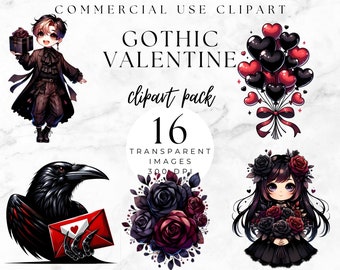 Gothic Valentines, Emo Dark Love, Dark Romance Heart Flowers, Watercolor Gothic Hearts & Roses, Floral Dark Romance, Invite ImagesCommercial