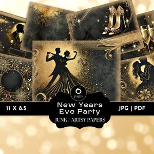 New Year’s Eve Junk Journal, Vintage Celebration Ephemera  Scrapbook Pages, Vintage Celebration Ephemera & Scrapbook,Black Gold Background