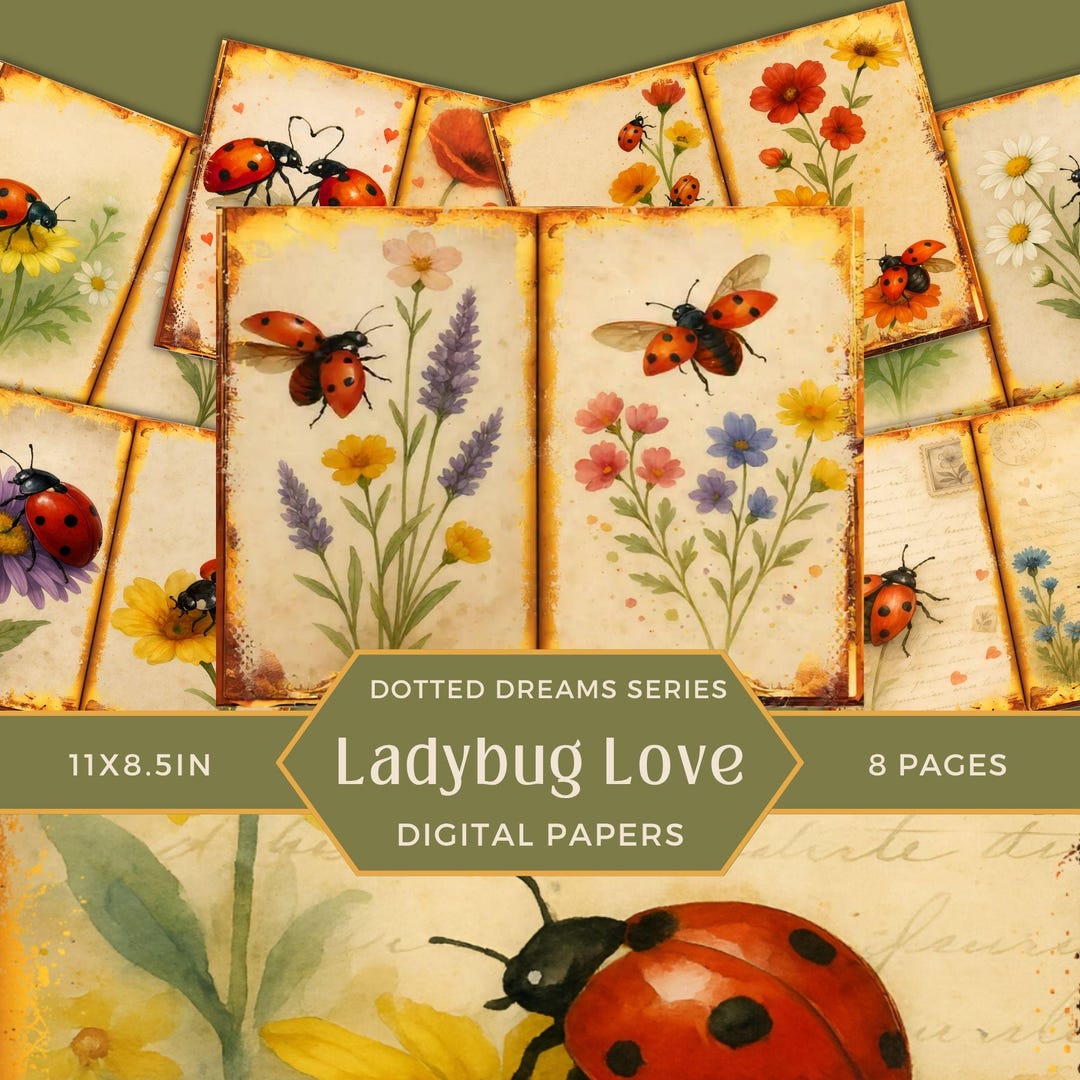 Ladybug Junk Journal Kit, Floral Garden Page, Cute Bug Ephemera, Spring ...