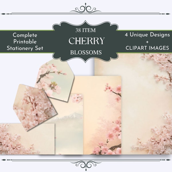 Cherry Blossom Stationery, Sakura, Stationery, Cherry Blossom Paper, Invite, DIY, Cherry Blossom Background, Journal, Card Making, Japanese