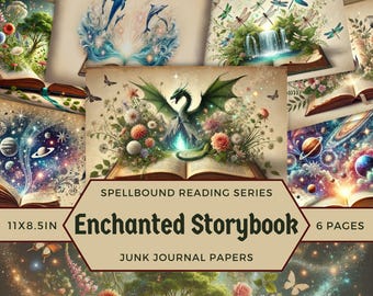 Fantasy Junk Journal Paper, Enchanted Storybook Printable Pages with Dragons & Butterflies, Spellbound Journal Pages, Magical Scrapbook, JPG