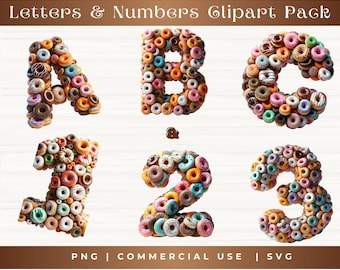 3D Donut Alphabet & Number Clipart, Sweet Letters Numbers Clipart Pack, Alphabet Clipart Donut, Sweet Font Letters Numbers Pack, Food-Themed