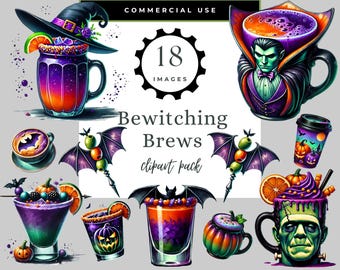 Halloween Cocktail Clipart, Drink Clipart, Halloween Cocktail PNG, Halloween Invitation Illustration,Spooky, Creepy Drink, Commercial Use