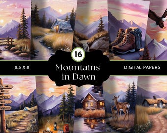 Mountain Junk Journals, Mountain Digital Papers, Mountain Background, Campfire, Nature Printable, Deer Junk Journal, Collage, Scrapbook,Card