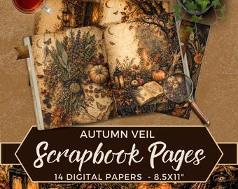 Samhain Junk Journal Pages, Autumn Grimoire Scrapbook Paper, Witchy Printable Craft Kit, Fall Digital Papers