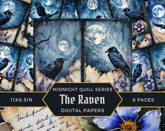 Crows & Ravens Junk Journal Kit, Raven Digital Download, Dark Academia Grimoire, Vintage Gothic Pages, Poe Collage Kit, Paper Craft, MQS