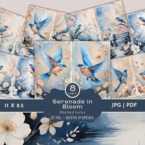 Bluebird Junk Journal Kit, Vintage Bird Ephemera, Scrapbook Papers Cottagecore-stijl, Floral Bluebird Journal, Scrapbook Spring Bird