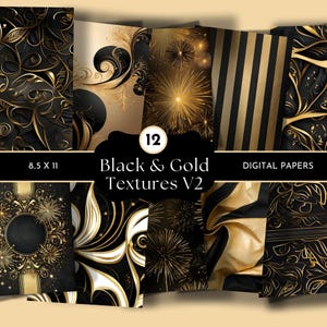 Black and Gold Textured Papers, Glam Digital Paper,Luxury Texture Pack,Printable Scrapbooking & Cardmaking Papers,Luxe Glitter New Years