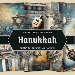 Hanukkah Digital Papers, Jewish Holiday Scrapbook Pages, Menorah Dreidel Patterns, Star of David Digital Collage Sheets, HAN, Chanukkah