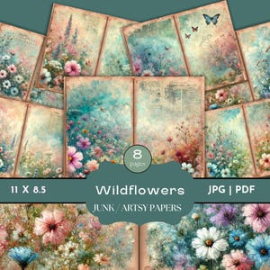 Watercolor Wildflowers Junk Journal Papers, Floral Collage Sheets,Botanical Spring Printable Kit,Vintage Scrapbook Digital Papers,Cardmaking