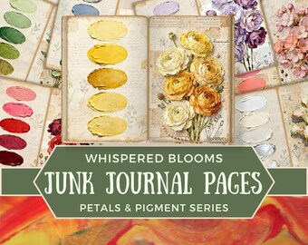 Paint Swatch Junk Journal Kit, Botanical Painterly Double Pages, Vintage Shabby Chic Printable Kit - Bloom