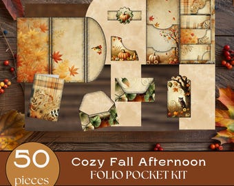 Fall Afternoon Folio, Cozy Autumn Ephemera, Rustic Fall Junk Journal, Vintage Fall Digital Pumpkin Pages, Waterfall Folio,Scrapbook Ephemera