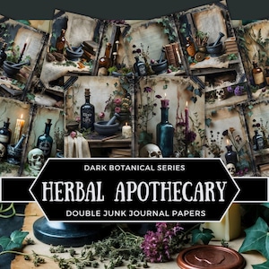 Apothecary Junk Journal Kit,Botanical Scrapbook Printable,Witchy Grimoire Pages,Magic Potions Journal,Twilight Herbarium Collage Sheet, HMJJ