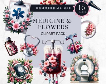 Medical Flower Clipart Set, Healthcare PNG Graphics for Scrapbooks and Journals (Digital Download)