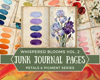 Color Palette Junk Journal Pages, Floral Paint Swatch Printable for Scrapbooks, Paint Texture Blooms