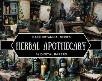 Apothecary Junk Journal Kit, Botanical Scrapbook Printable, Herbal Potion Papers,Printable Witch Ephemera, Dark Academia Collage, HMJJ