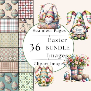 Spring Gnome Clipart Paper Bundle, Junk Journal,  Watercolor Floral Gnomes, Spring Floral Digital Papers, Easter Gnomie Seamless Paper, EAGN
