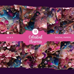 Celestial Papers, Flower Junk Journal, Scrapbook Paper, Cosmic Journal, Digital Paper Pack, Celestial Ephemera, Card Making,Collage,Tapestry