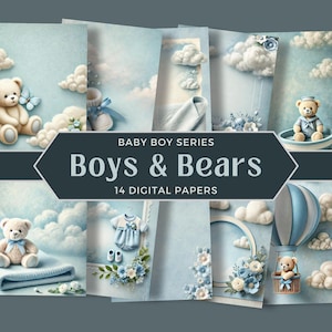 Baby Boy Junk Journal, Teddy Bear Papers, Baby Shower Background, Pastel Decorative Papers for Boys, Printable Baby Papers,Baby Scrapbook