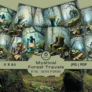 Enchanted Forest Junk Journal Pages, Printable Woodland Ephemera, Nature-Themed Collage Sheets,Woodland Grimoire Scrapbook,Mystical Moss Map