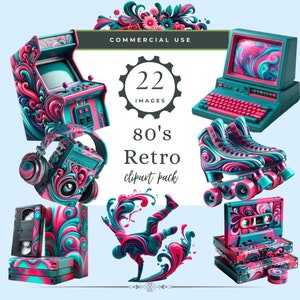 I Love the 80&#39;s Clipart, 80s Neon Retro, Vintage 80s, 80s Party, Cassette Tape, Boombox Clipart, Back to the 80s, Rollerskate, Commercial