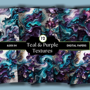 Purple Teal Texture, Alcohol Ink, Invitation Paper, Teal Marble, Purple Marble, Teal Purple Background, Scrapbook, Junk Journal, Turquoise