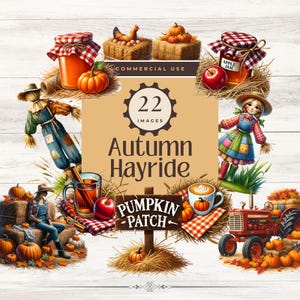 Autumn Clipart, Fall Images, Cottagecore Fall PNGs, Pumpkin Patch Autumn Clipart, Harvest & Hayride Clipart Set,Rustic Fall PNG, Cozy Season